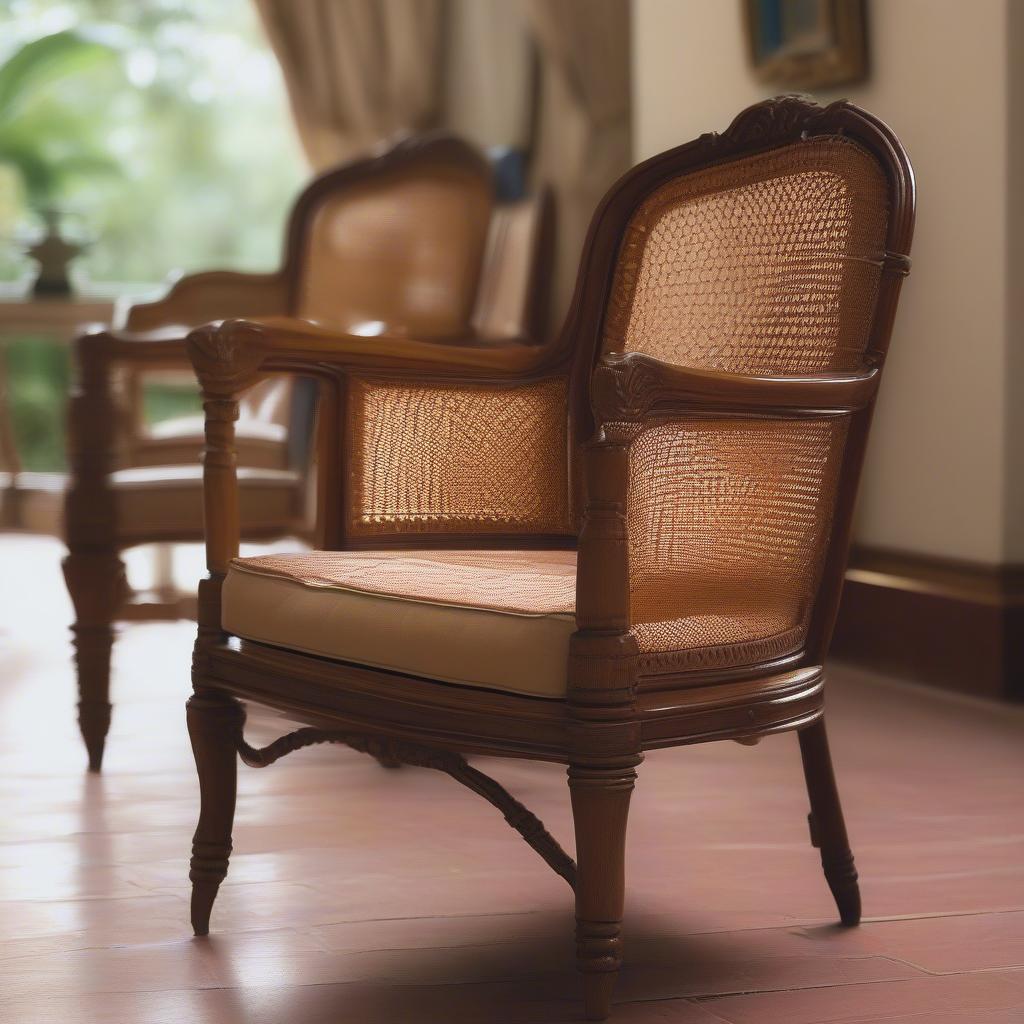 A beautifully restored cane chair in Hyderabad