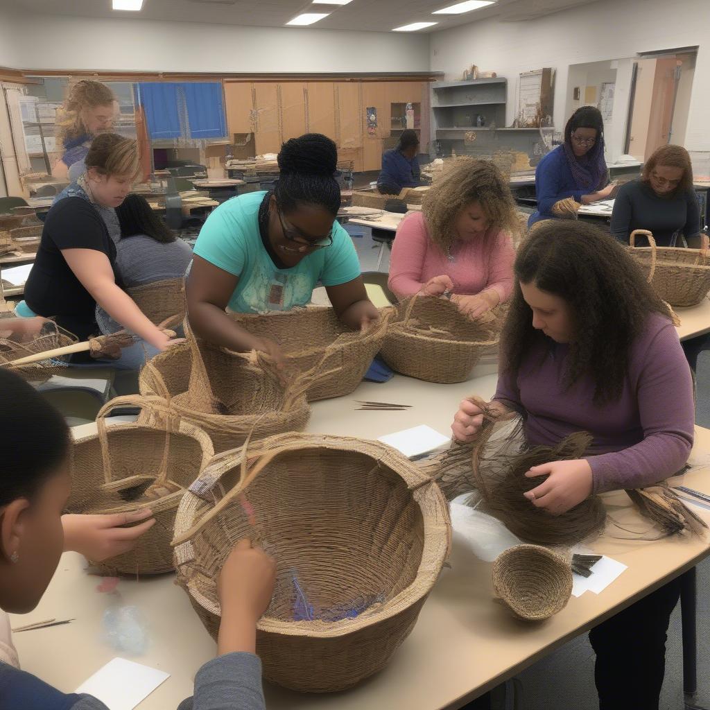 Students Learning Basket Weaving in a Richmond VA Class