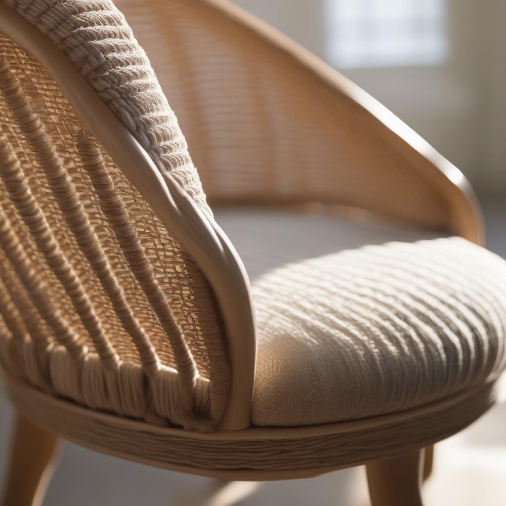 Round back woven chair bathed in natural light, showcasing its intricate weave and comfortable curvature.