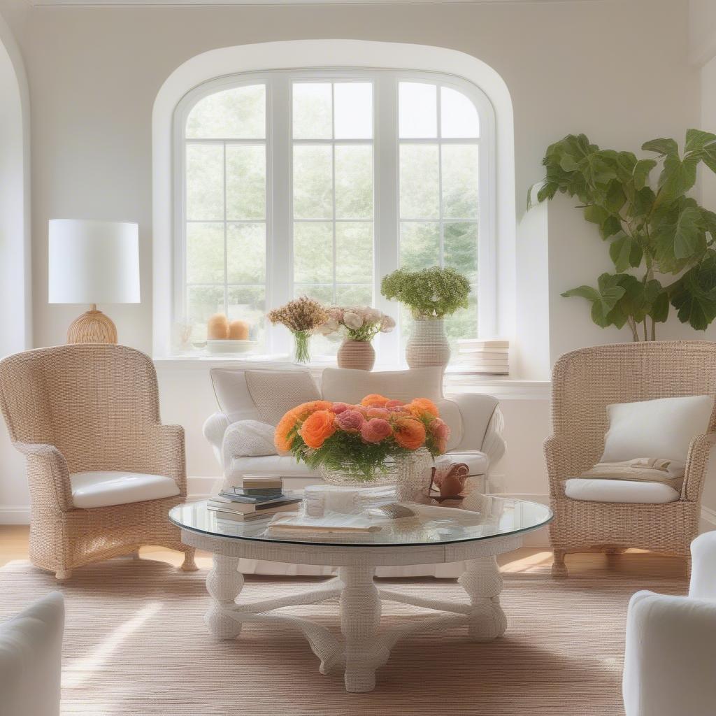 Round Wicker Coffee Table in Living Room