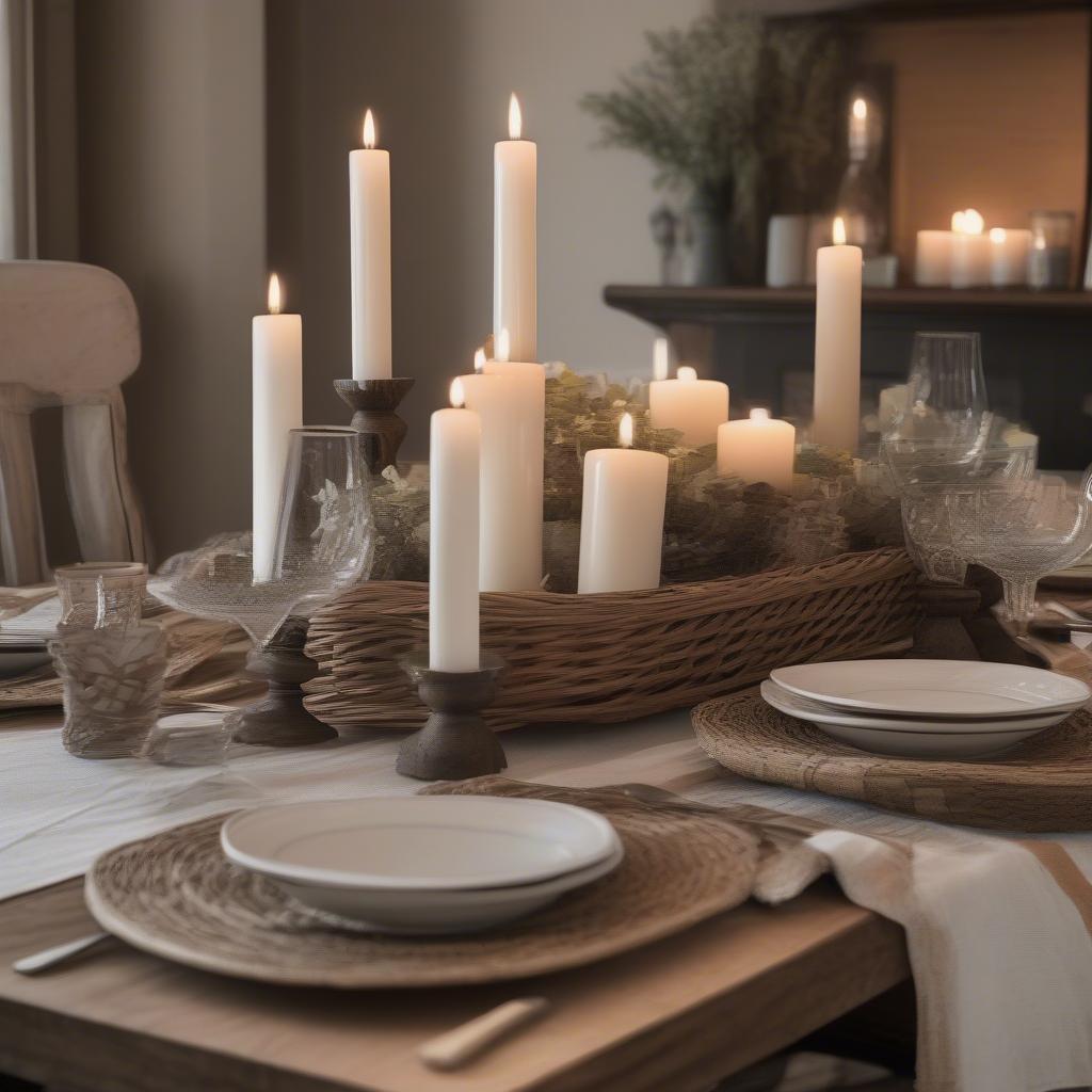 Rustic Elegant Basket Weave Dining Table Setting