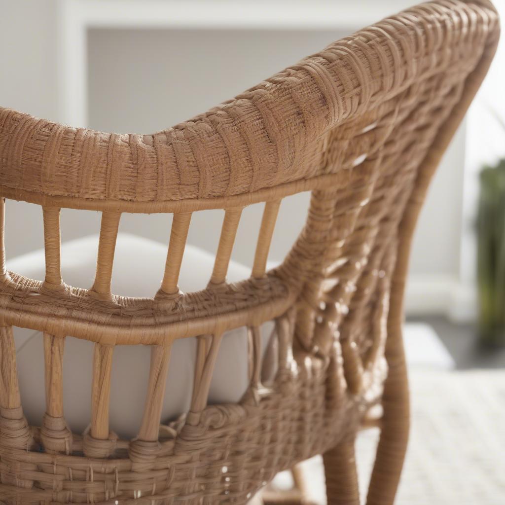 Close-up detail of the Safavieh Handelier Heather Weave chair, emphasizing the intricate weave pattern and the natural material.