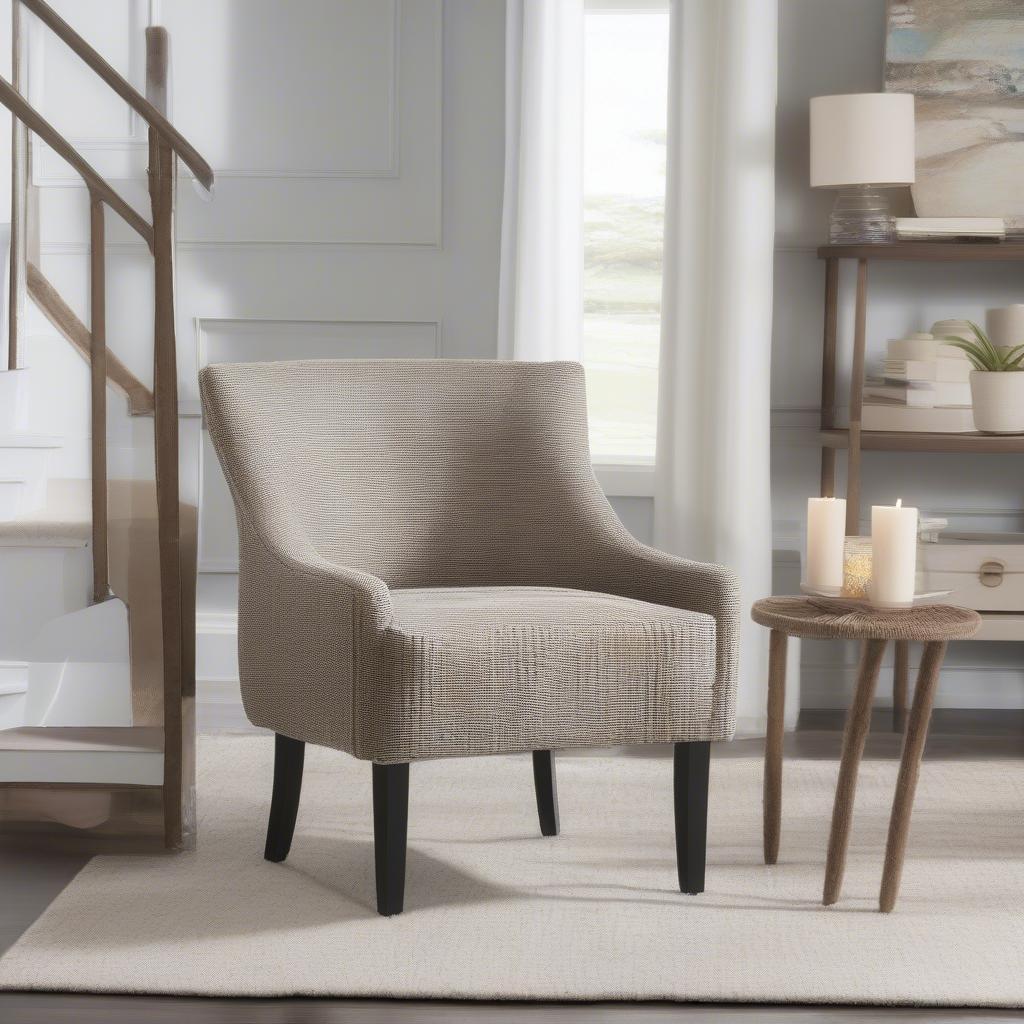 Safavieh Handelier Heather Weave Accent Chair placed in a living room setting, showcasing how it complements the overall design.