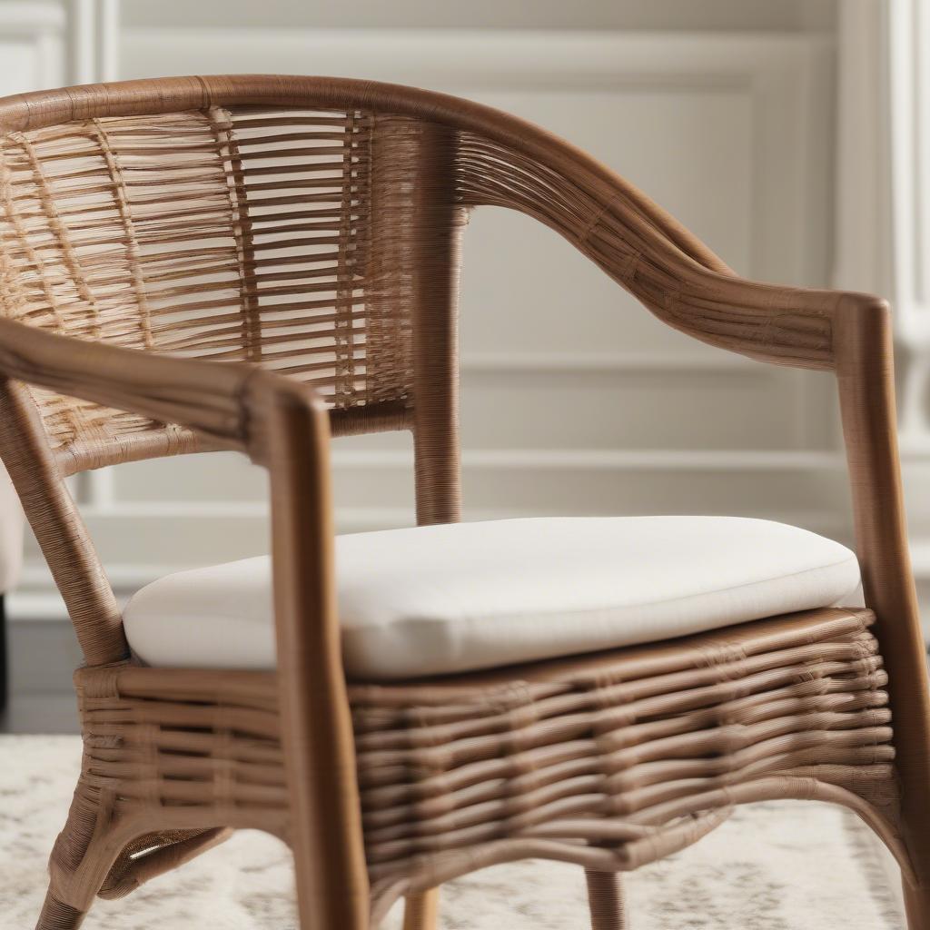 Close-up view of the Safavieh Handelier Heather Weave Accent Chair, showcasing its intricate weave pattern and natural fiber construction.