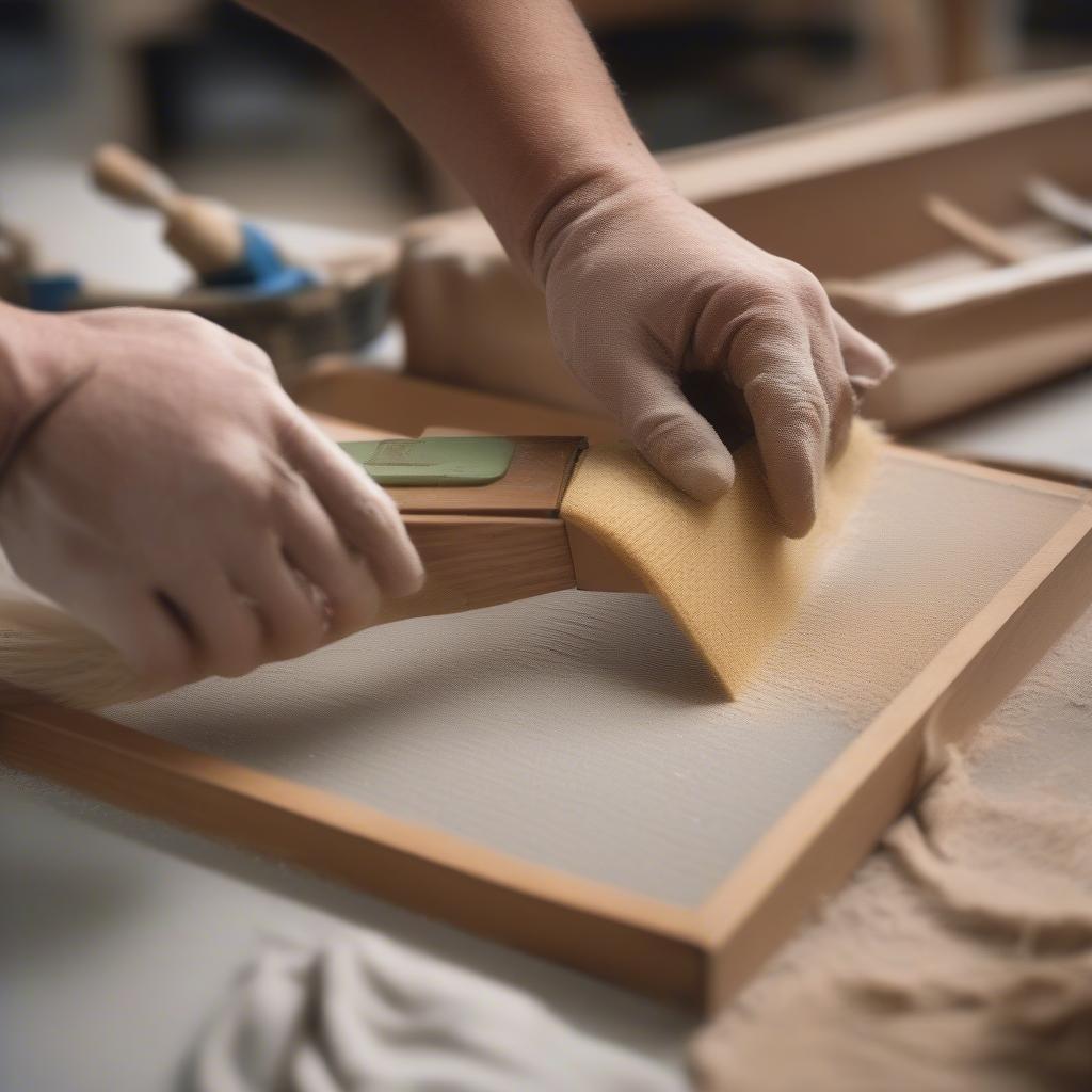 Sanding a Weaved Chair Frame