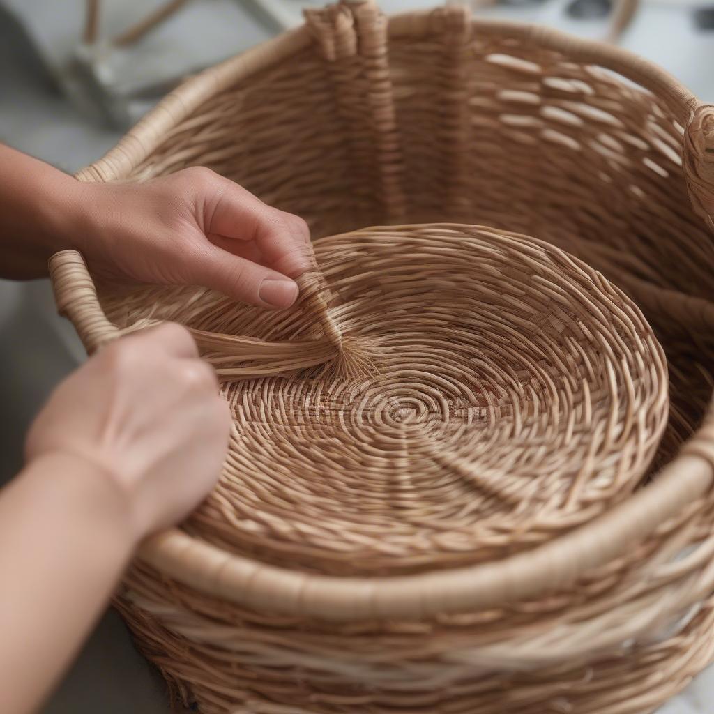 Weaving ends into a wicker basket