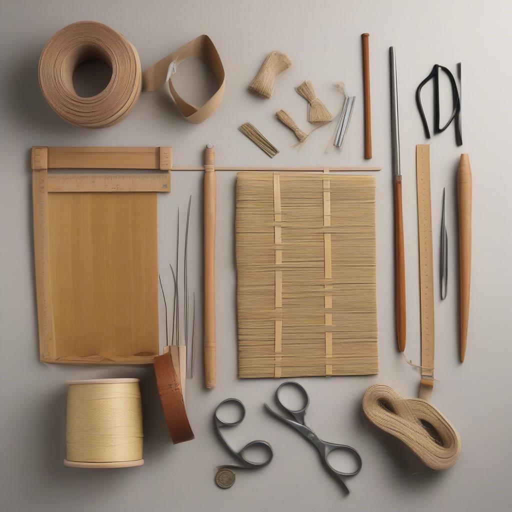 Tools and materials used for Shaker chair weaving