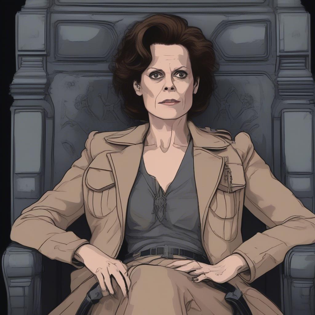 Sigourney Weaver as Dana Barrett possessed by Zuul in the iconic chair scene from Ghostbusters.