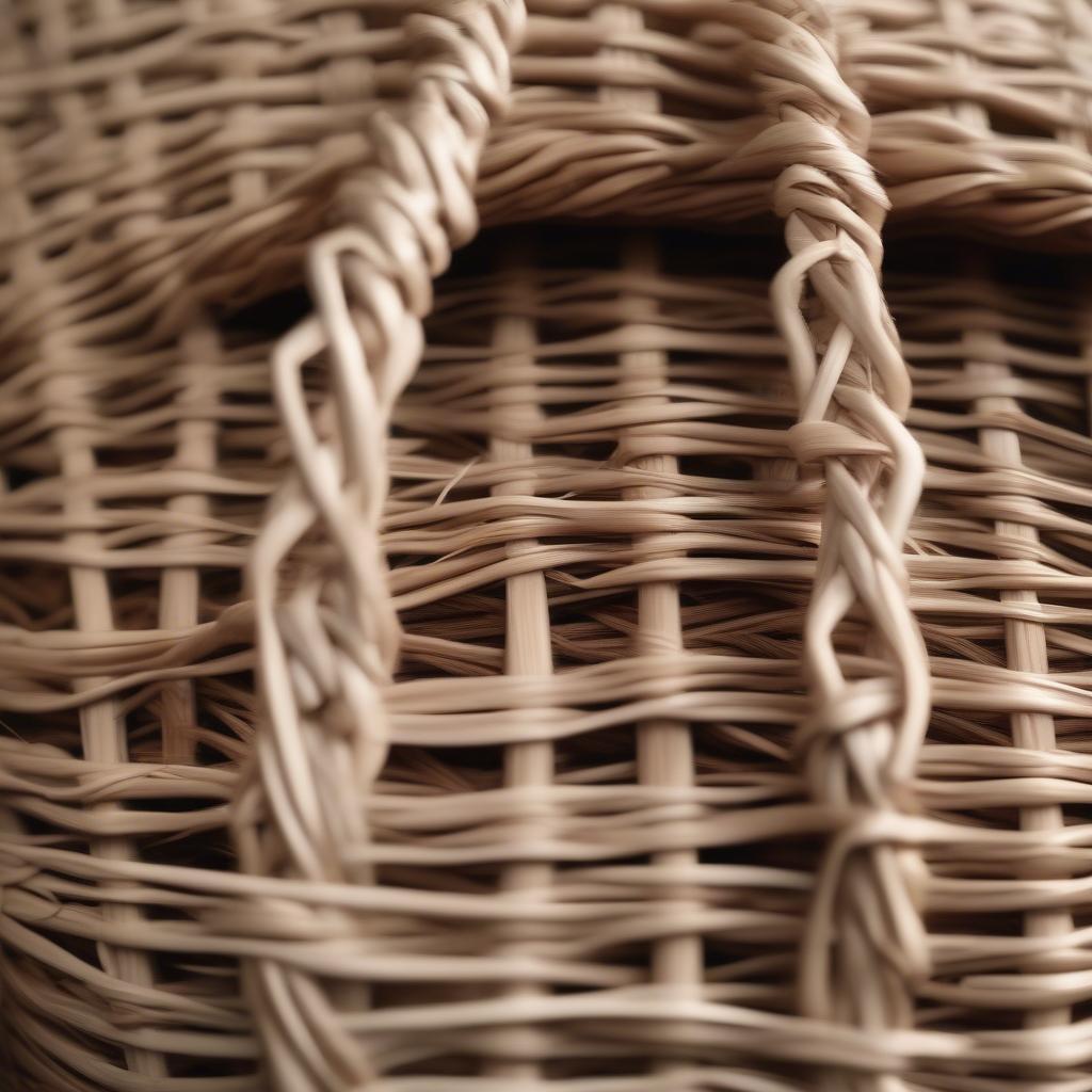 Close-up view of a sparrows weave wicker bag showcasing the intricate details and tight weave pattern.