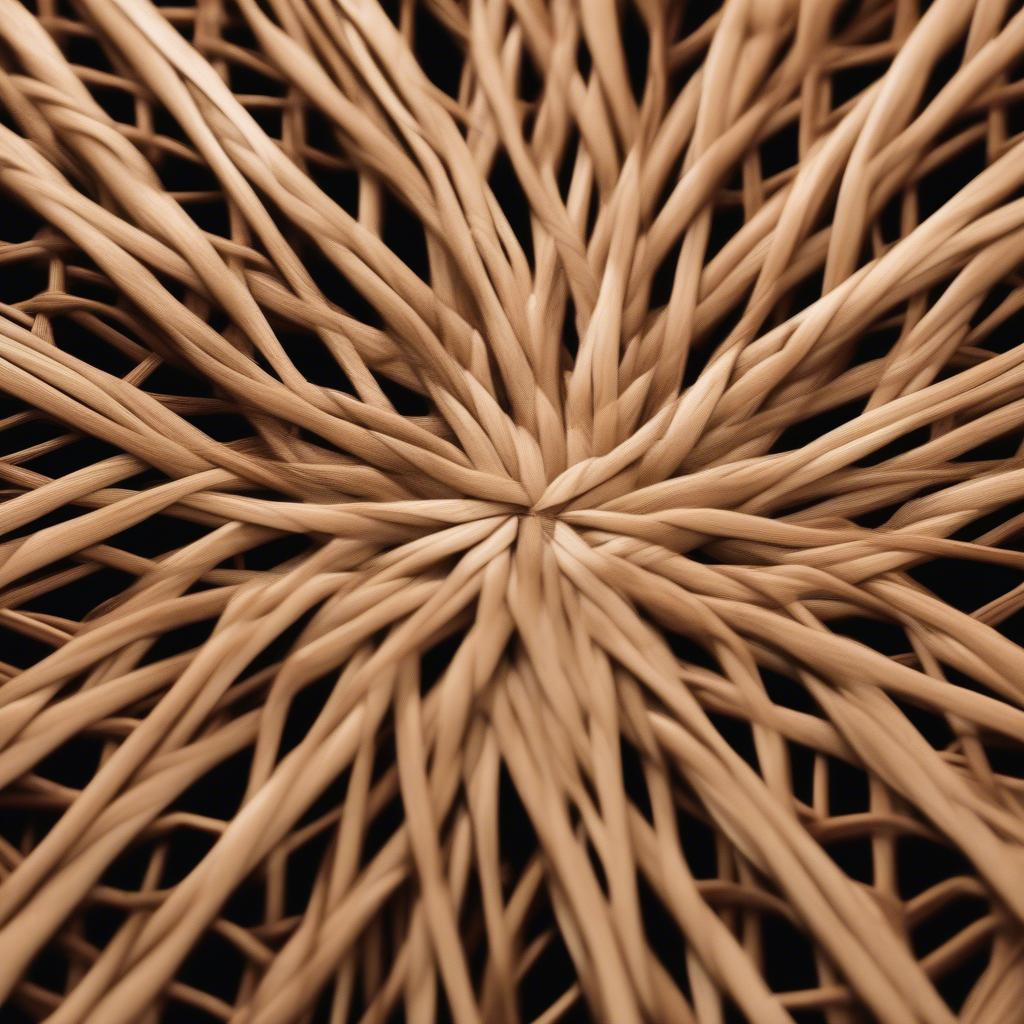 Close-up view of the intricate star weave pattern on a rattan side table