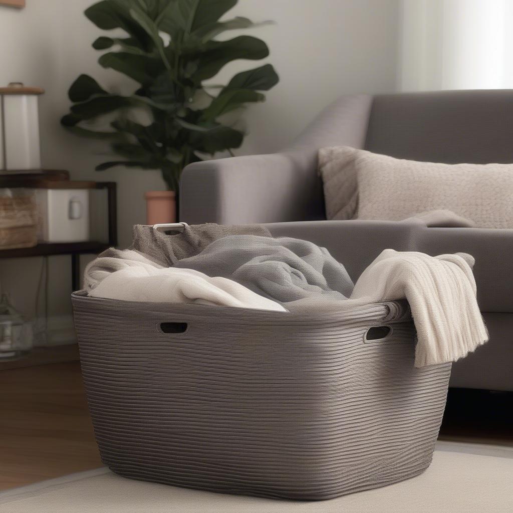 Sterilite Espresso Weave Basket in a Living Room Setting