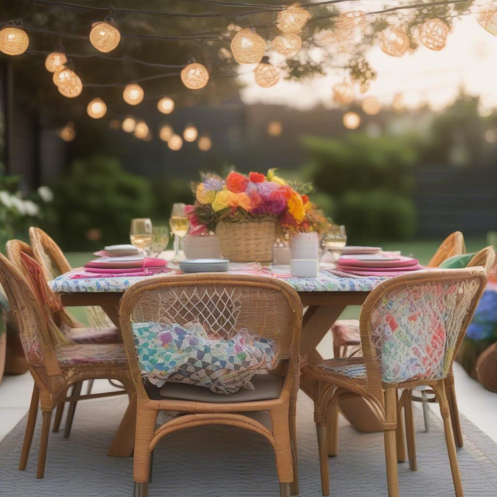 Styled Basket Weave Outdoor Dining Setting