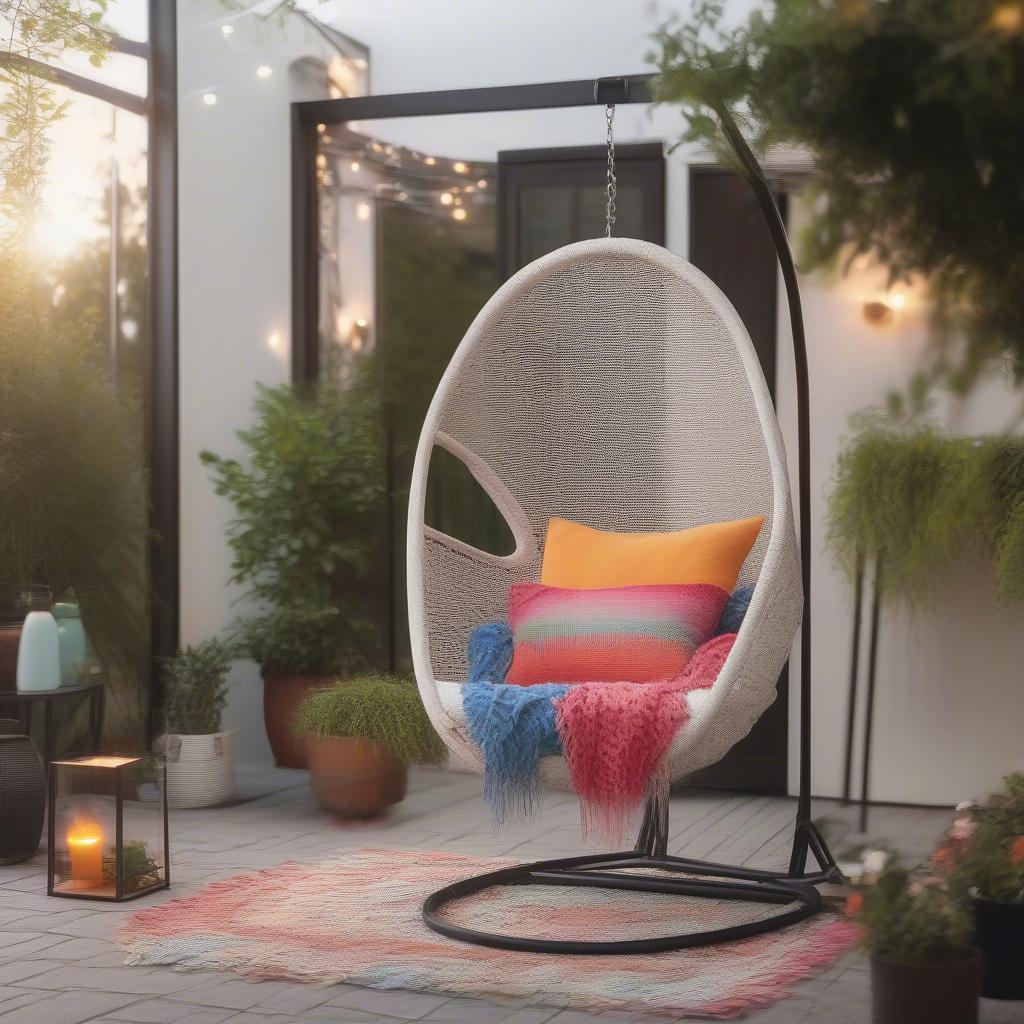 Styled Weave Hanging Chair on a Patio