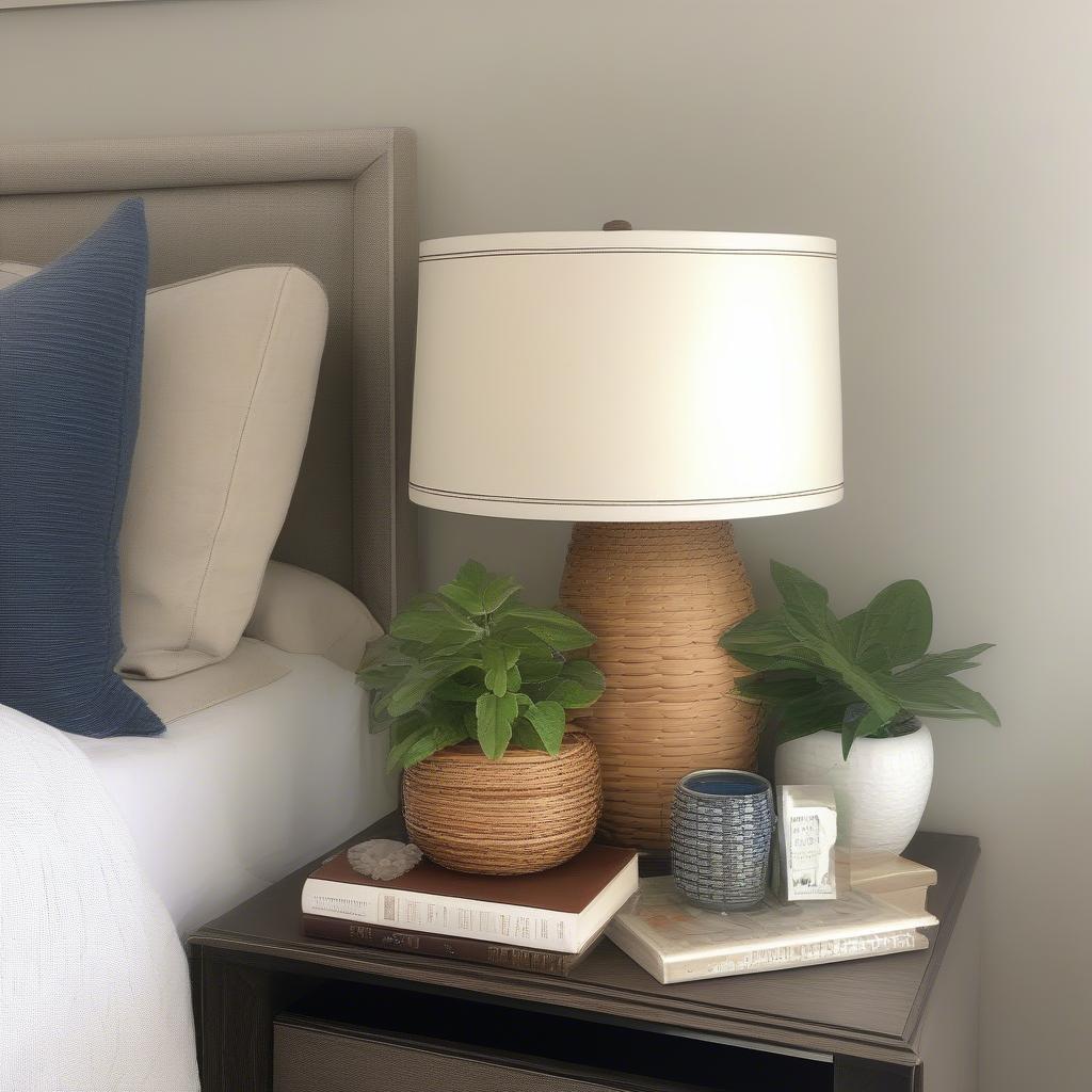 Styling Ideas for a Basket Weave Bedside Table