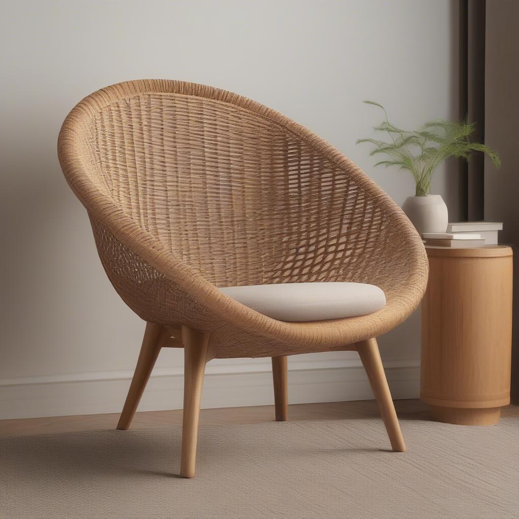 A sunburst weave wicker chair in a modern living room setting