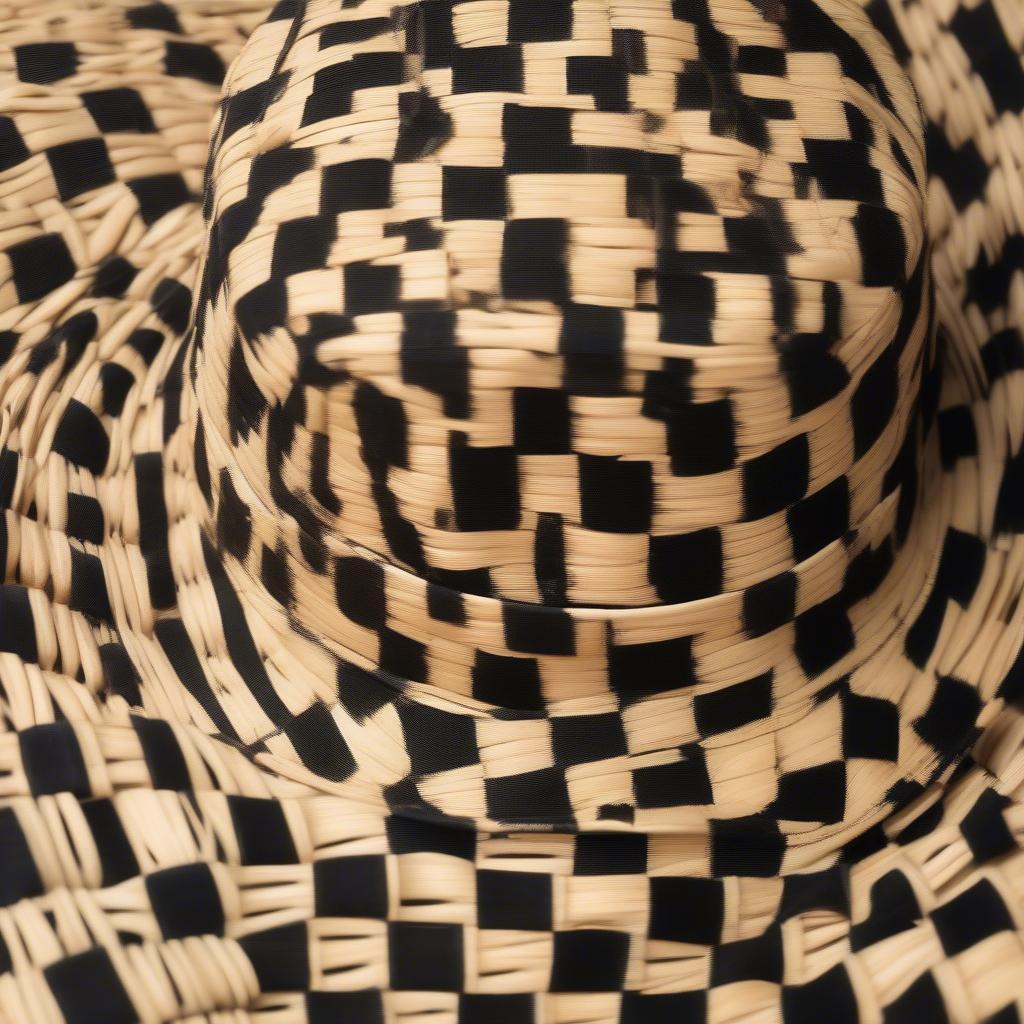 Close-up view of a supreme checkered weave hat, showcasing the intricate weave pattern and material texture.