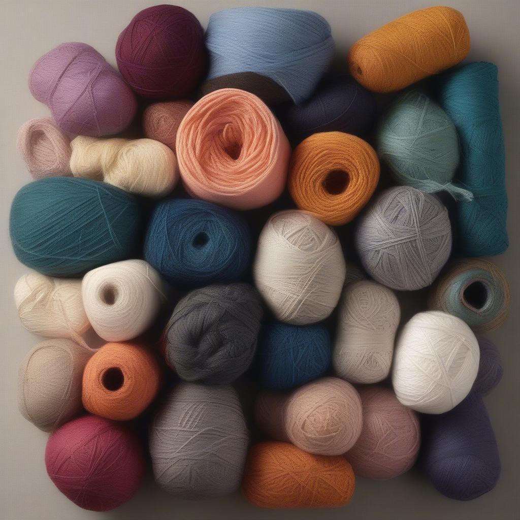 Different types of yarn suitable for table loom weaving.