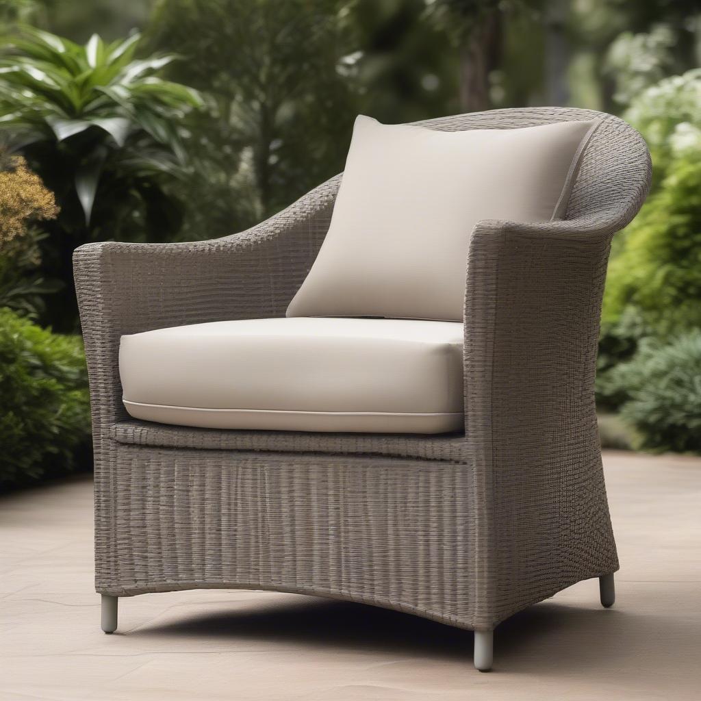 Taupe Basket Weave Patio Chair in a Garden Setting