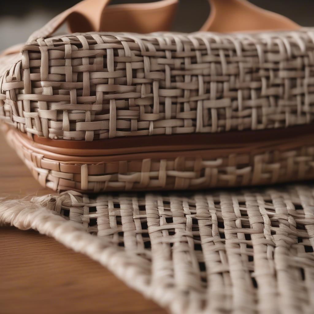 Close-up view of a teri shoulder bag showcasing the intricate woven pattern and natural fiber texture.