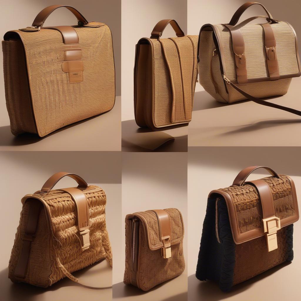 Tom Ford Woven Bag Collection: Showcasing various styles and materials, including leather, raffia, and canvas.