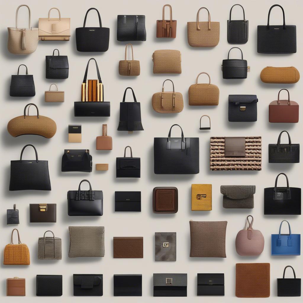 Different Styles of Tom Ford Woven Bags: Showing totes, clutches, shoulder bags, and crossbody bags.