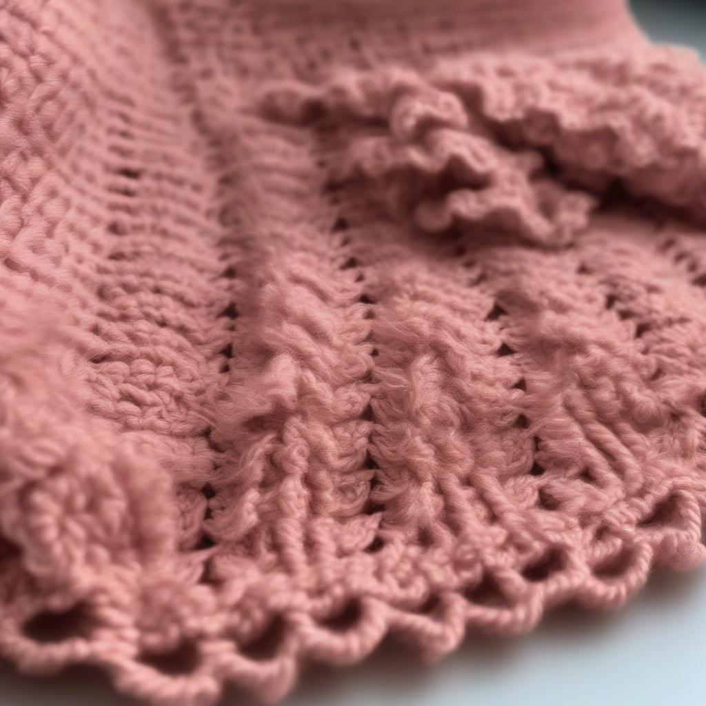 Close-up of a crochet blanket edge showing uneven stitches and how to fix them.