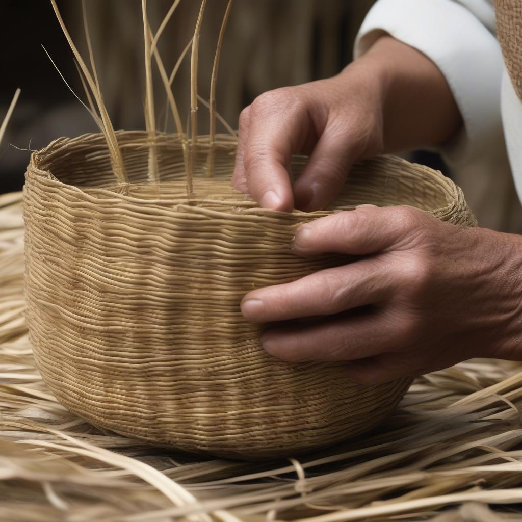 Twining Cattail Leaves for Basket Base