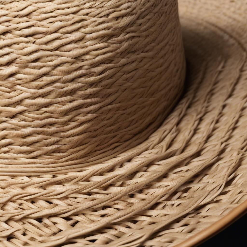 A close-up of a twister twisted weave straw hat, showcasing the intricate spiral pattern and the natural straw color.