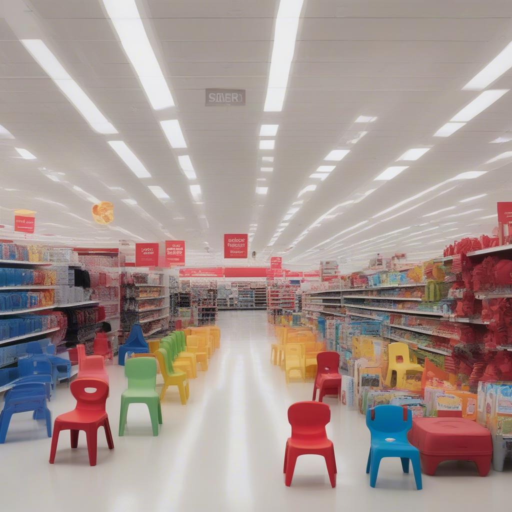 Display of various kids' chairs at Target, including elastic weave options.