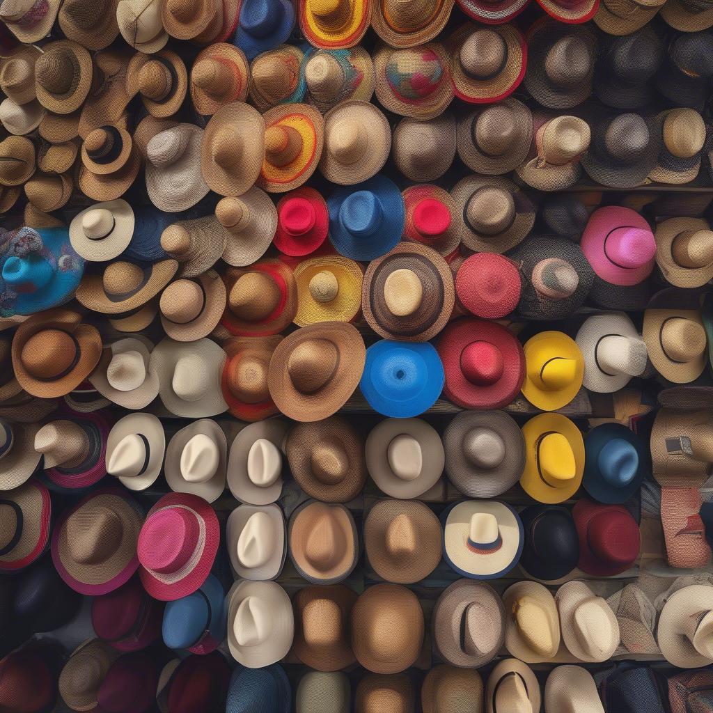 Display of various Ecuadorian woven hats.