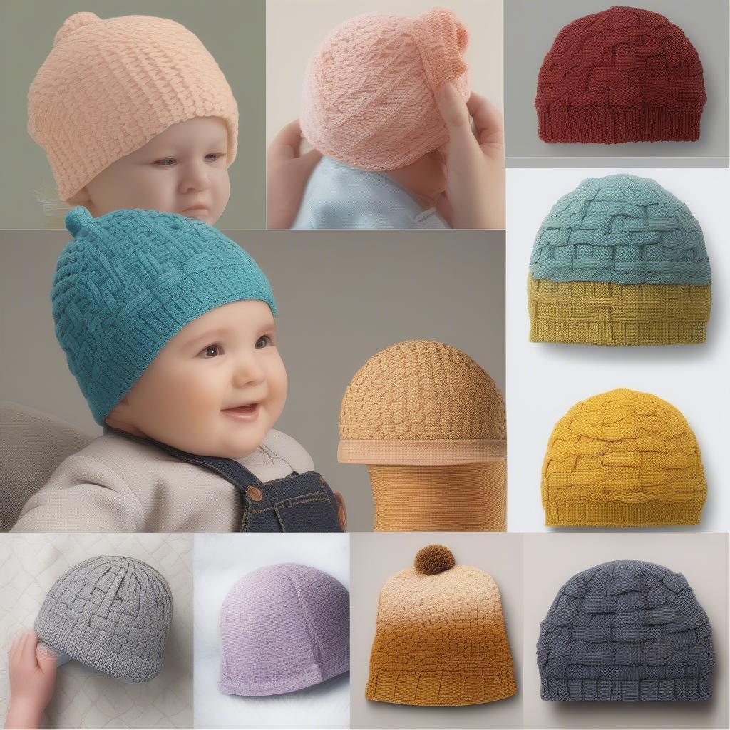 Different styles and colors of basket weave baby hats