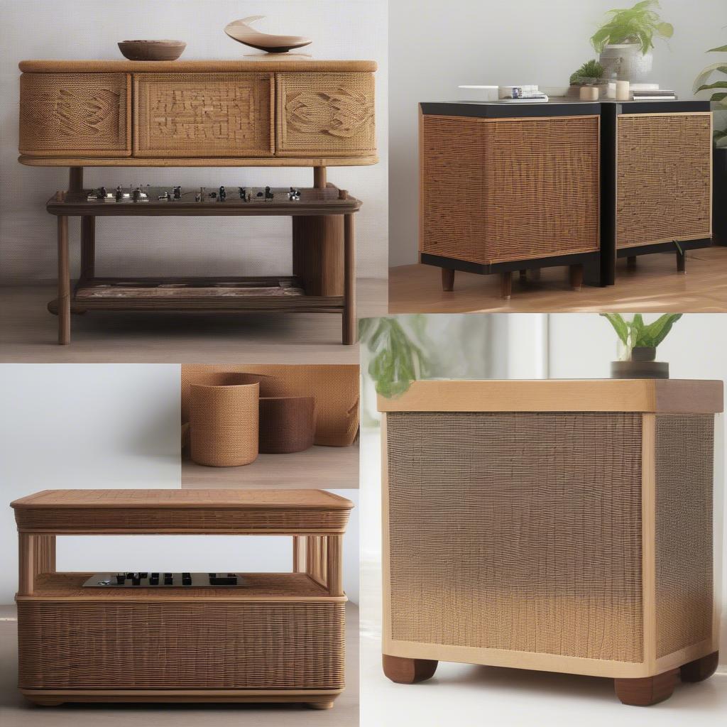 Different styles and sizes of bast weave table amps