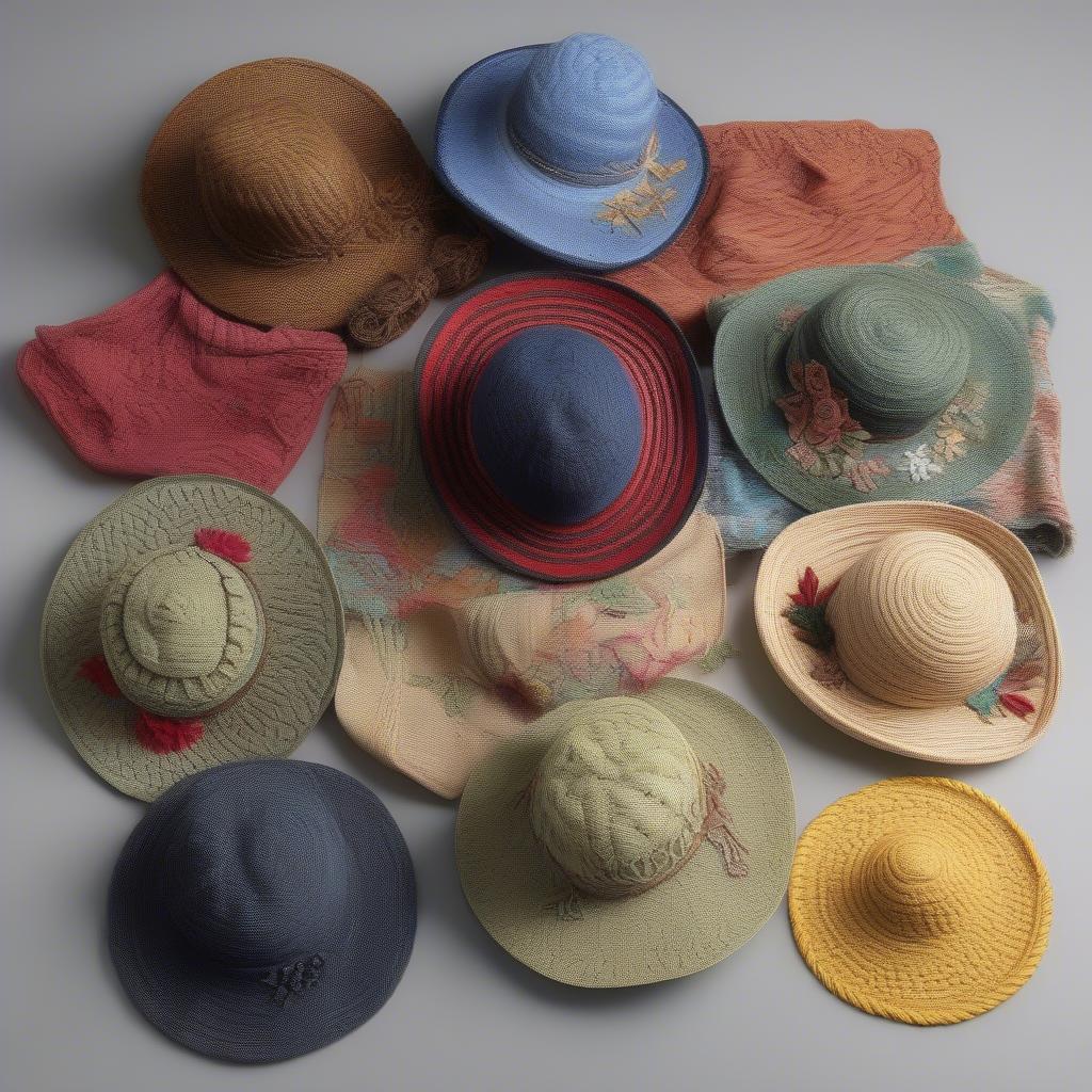 Different embroidered basket weave hats