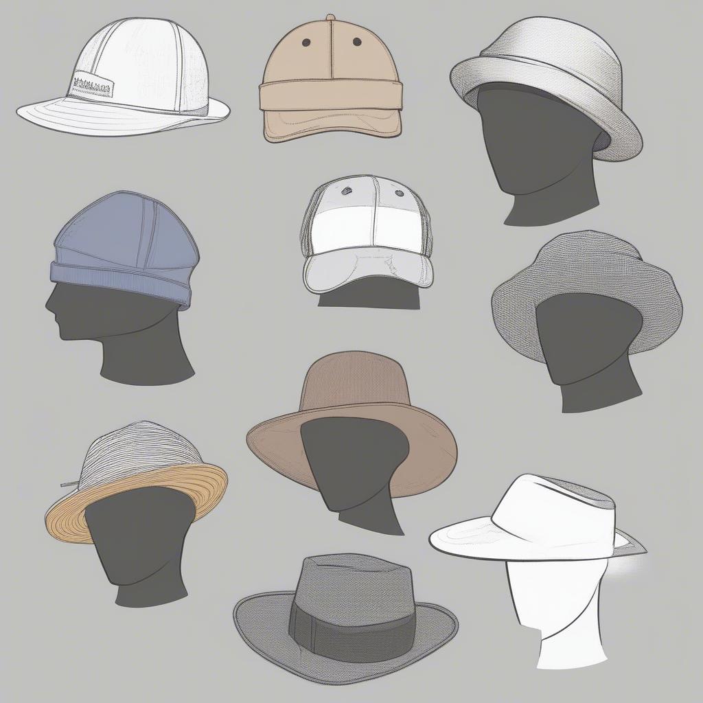 Different hat styles suitable for protecting an MK5 weave - wide brim, fedora, baseball cap, beanie, scarf