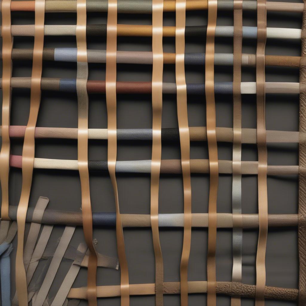 Different weaving patterns used in chair seats, showcasing a variety of textures and designs