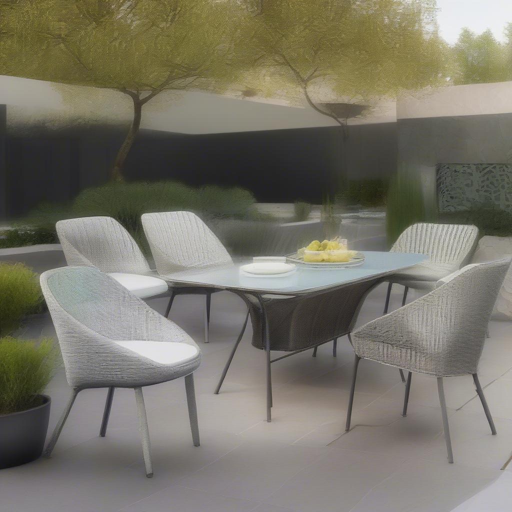 Vinyl weave chairs on an outdoor patio, showcasing different styles and colors.