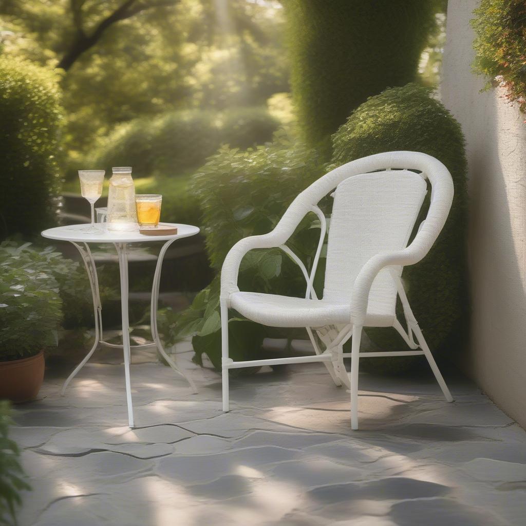 Relaxing on a vinyl weave lawn chair on a patio