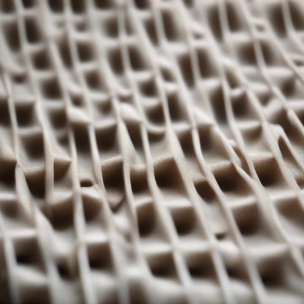 Close-up view of a waffle weave fabric showing its textured squares