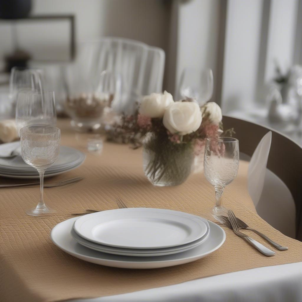 Waffle weave table cover used in a stylish dining room setting