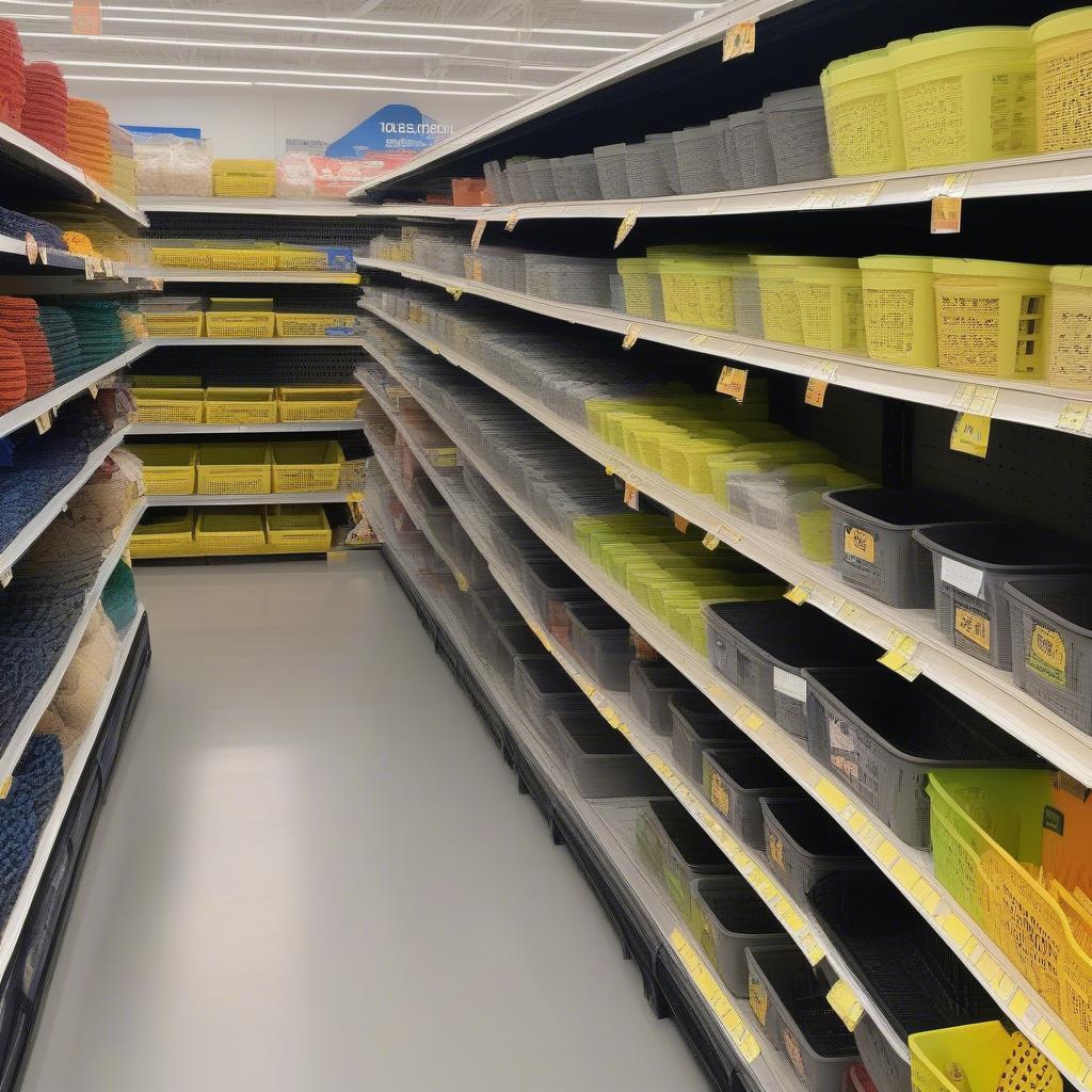 Display of y weave baskets at a Walmart store