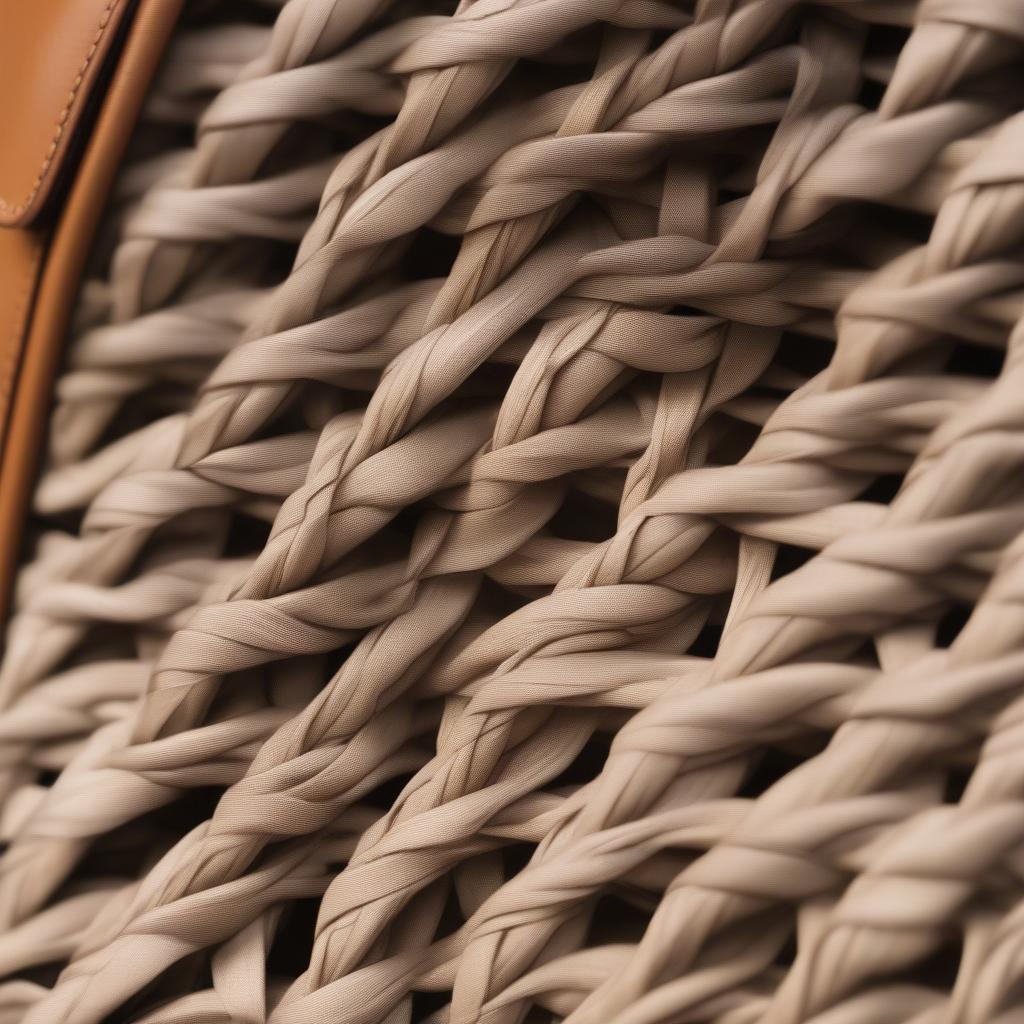 Close-up of a Walter Baker woven bag showcasing the intricate details of the natural fiber weave.