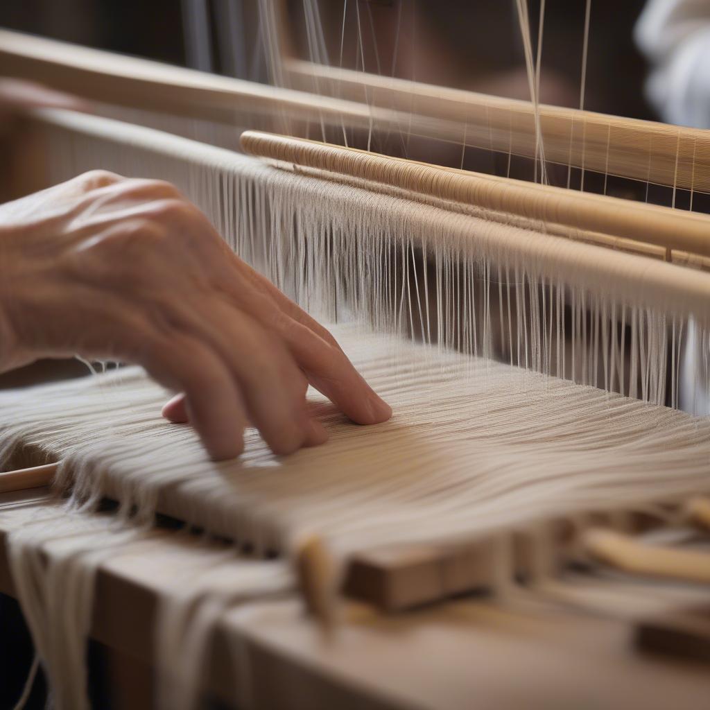 The process of warping a table top loom