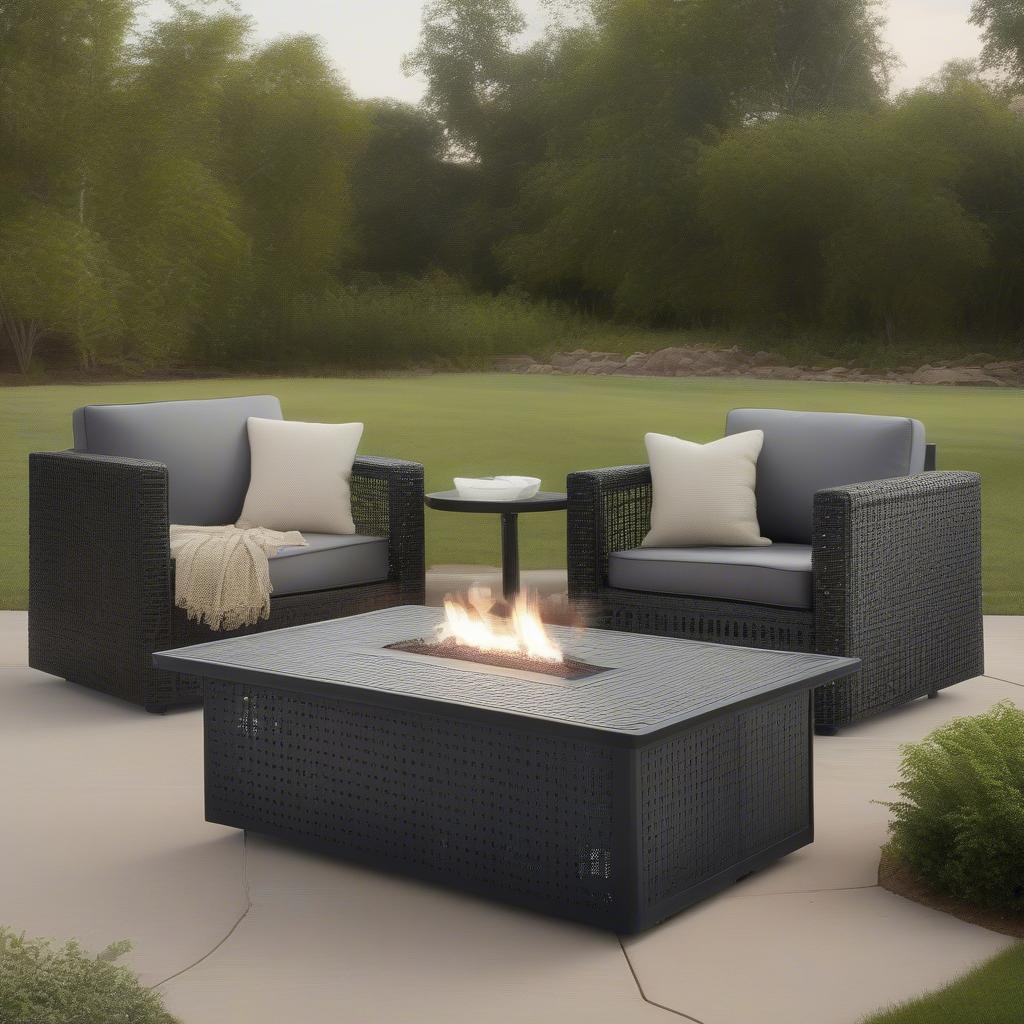 Weave metal gas fire tables made of aluminum, steel, and wrought iron