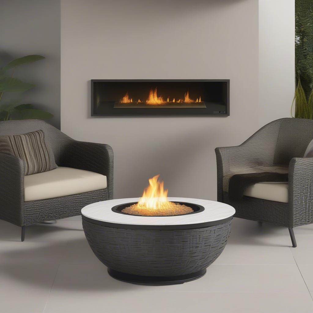 Different sizes and styles of weave metal gas fire tables