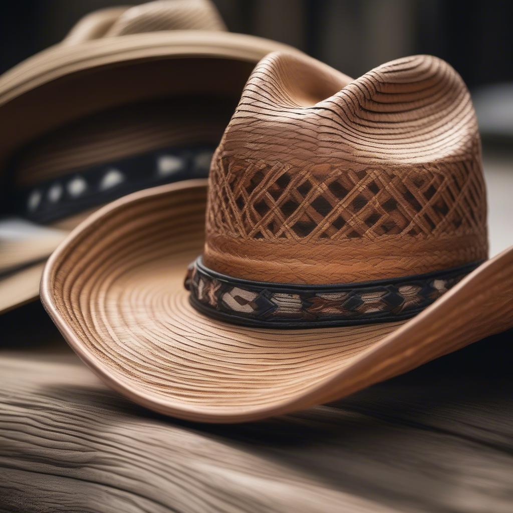 Close-up of a Weaver Cowboy Hat Showing Intricate Weaving Details