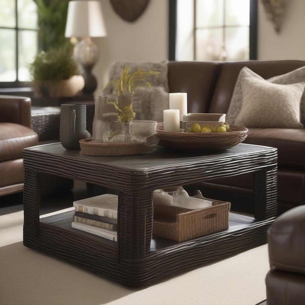 Weaver Dark Rectangle Cocktail Table in a Modern Living Room