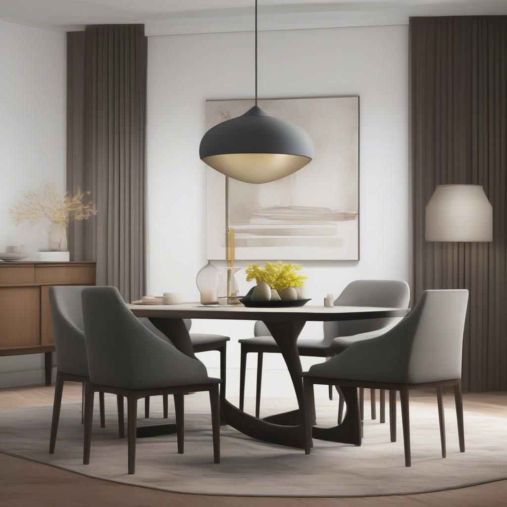 The Weaver II Dining Table styled in a modern dining room setting with complementary chairs and décor, demonstrating its versatility in various interior styles.