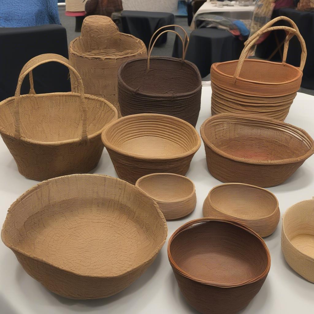 Display of Finished Baskets at a Weaver Round Table