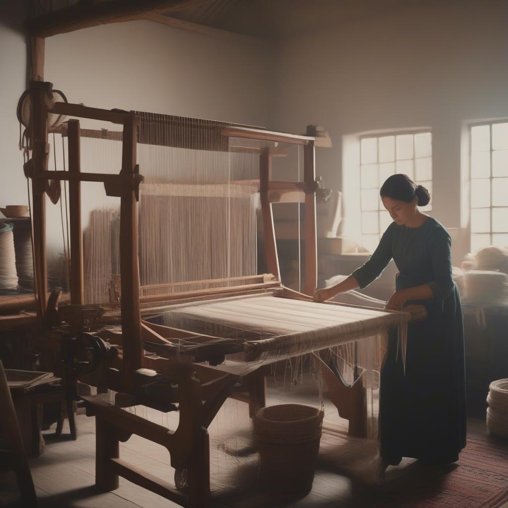 Weaver Using Loom Table