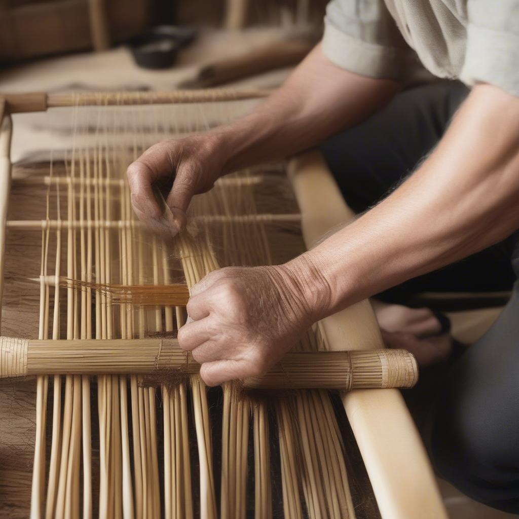 Weaving the Flat Reed onto the Chair Seat